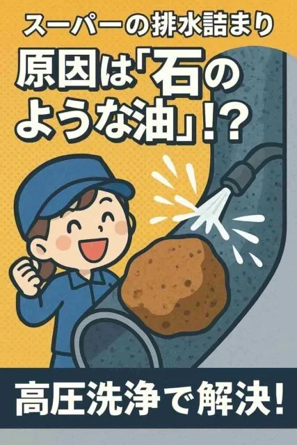 【スーパーの排水詰まり】原因は“石のような油”だった！？高圧洗浄で解決！